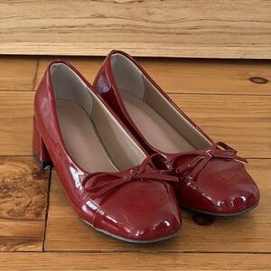 Women’s Red Patent Bow Block Heel Pumps